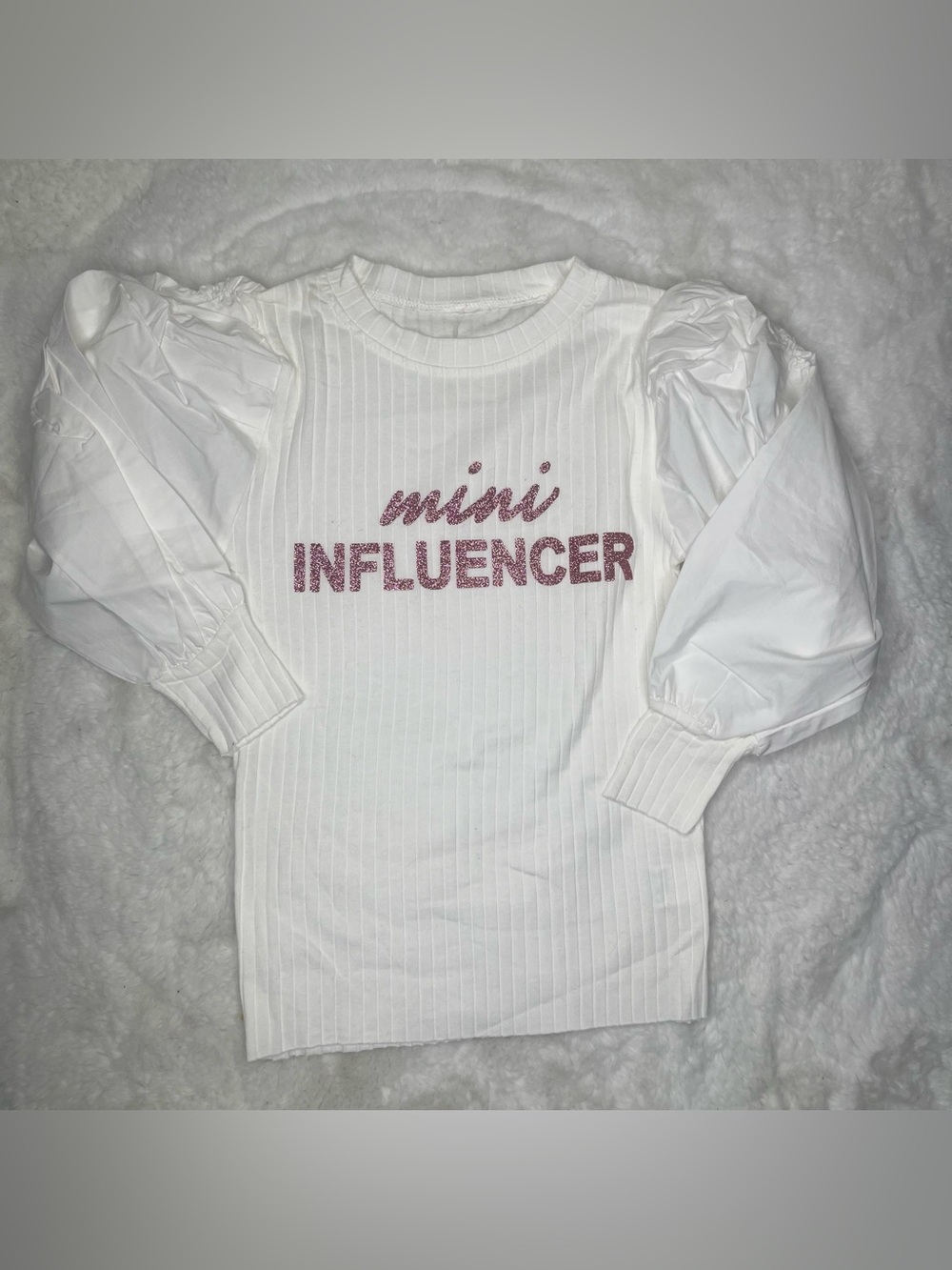 Mini Influencer Glitter Tee - White with Pink Glitter